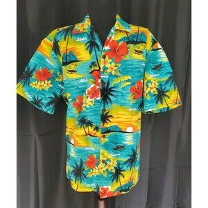 Vintage Mens Hawaiian Shirt Hawaii Station Aloha Cotton Sz M